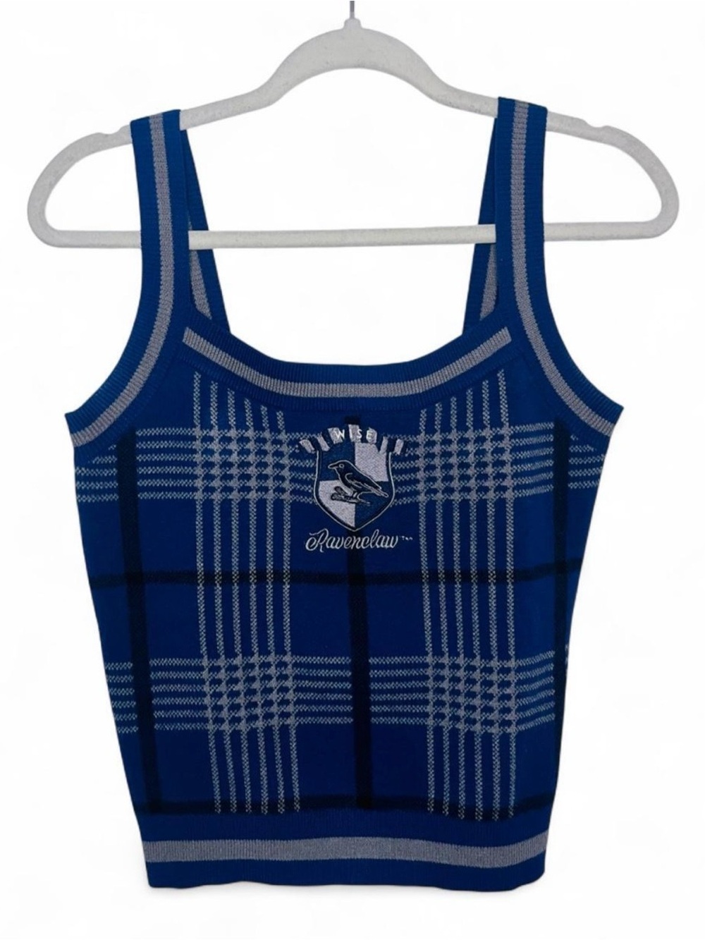 Ravenclaw Plaid Knit Tank Top - Blue & Gray Size Small Harry Potter